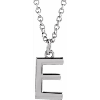 Uppercase letter E pendant in sterling silver