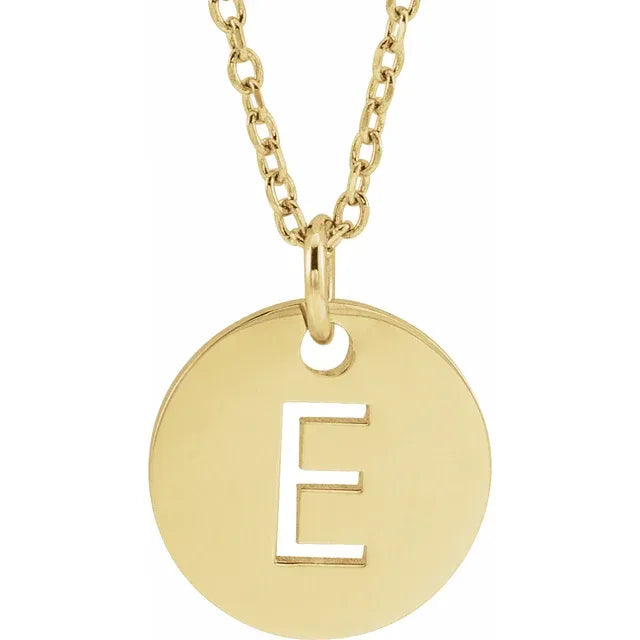 Initial disc necklace letter E in yellow-gold finish
