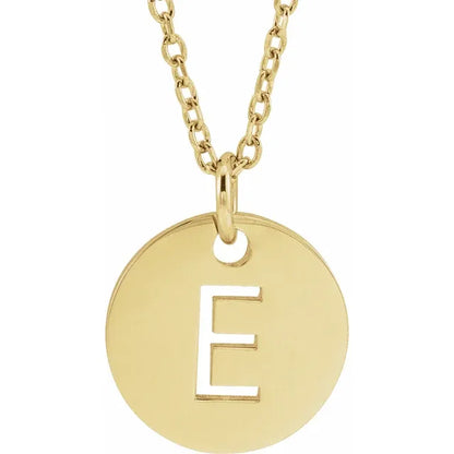 Initial disc necklace letter E in yellow-gold finish