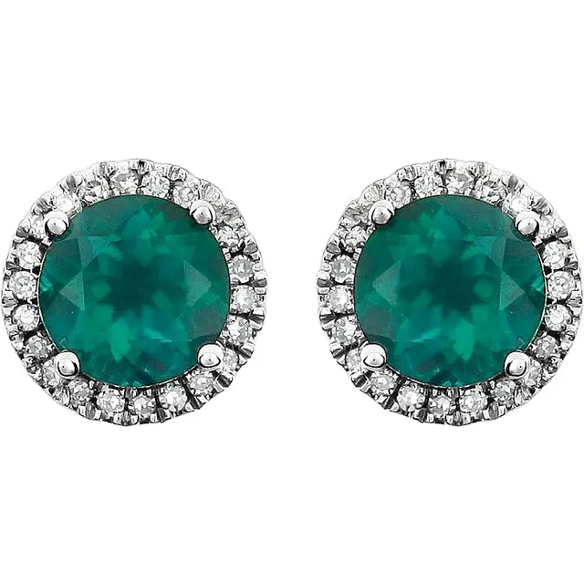 Lab-Grown Emerald Halo Stud Earrings – May Birthstone