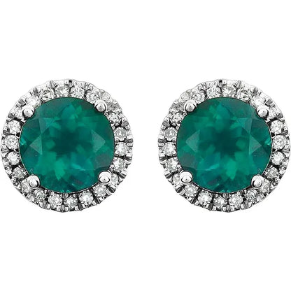 Lab-Grown Emerald Halo Stud Earrings – May Birthstone