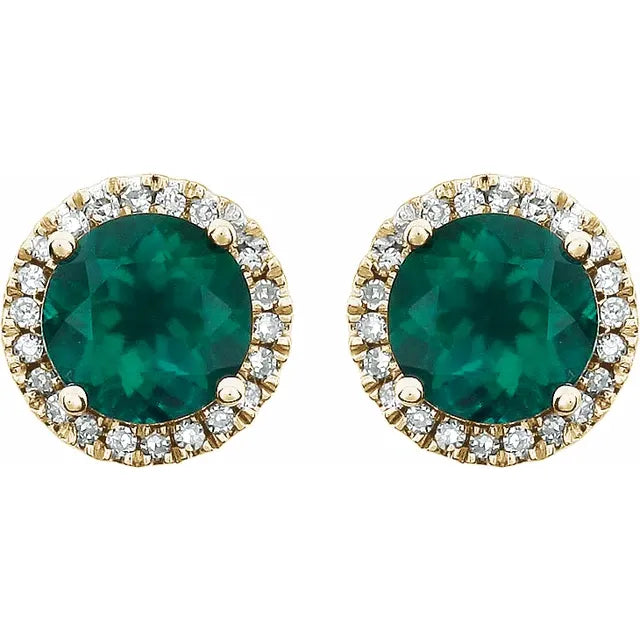 Lab-Grown Emerald Halo Stud Earrings – May Birthstone