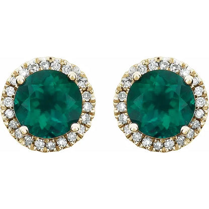 Lab-Grown Emerald Halo Stud Earrings – May Birthstone