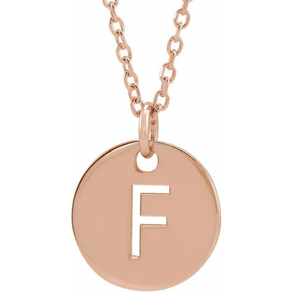 Initial disc necklace letter F in rose-gold finish