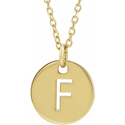 Initial disc necklace letter F in yellow-gold finish