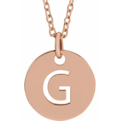Initial disc necklace letter G in rose-gold finish