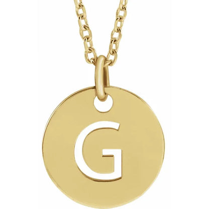 Initial disc necklace letter G in yellow-gold finish