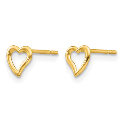 Children’s 14K yellow gold open heart stud earrings 5mm pair view