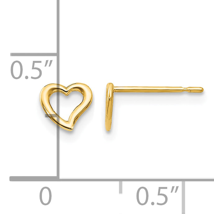 Children’s 14K yellow gold open heart stud earrings 5mm measurement guide