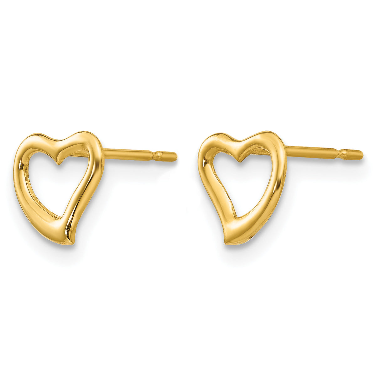 Children’s 14K yellow gold open heart stud earrings 7mm pair view