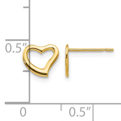 Children’s 14K yellow gold open heart stud earrings 7mm measurement guide