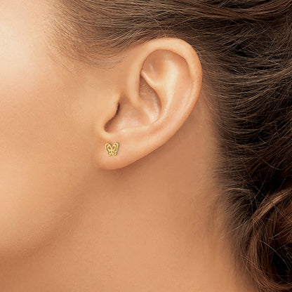 Children’s 14K Gold Butterfly Stud Earrings shown on ear