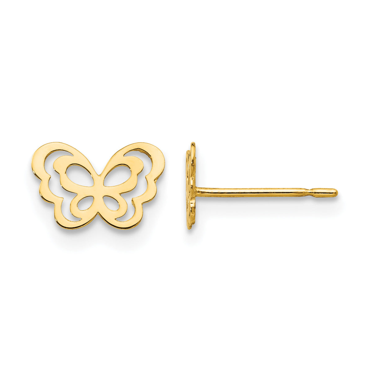 Children’s 14K Gold Butterfly Stud Earrings front and side view
