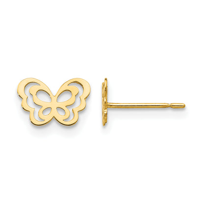 Children’s 14K Gold Butterfly Stud Earrings front and side view