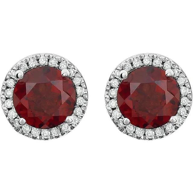 January Birthstone Halo Stud Earrings - Garnet and Lab-Grown Diamond
