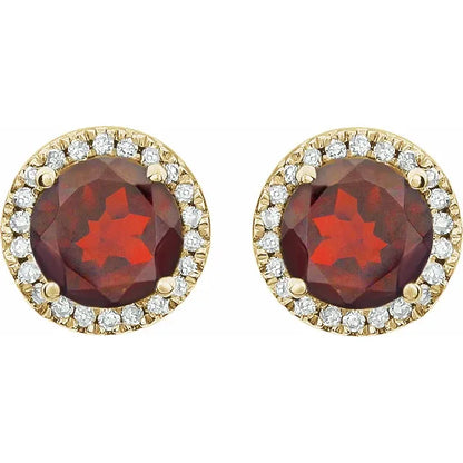 January Birthstone Halo Stud Earrings - Garnet and Lab-Grown Diamond