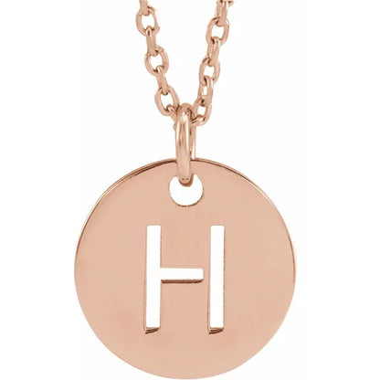 Initial disc necklace letter H in rose-gold finish