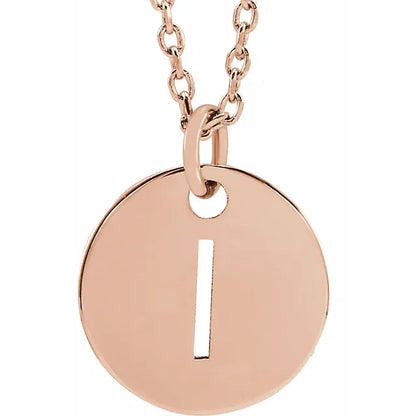 Initial disc necklace letter I in rose-gold finish
