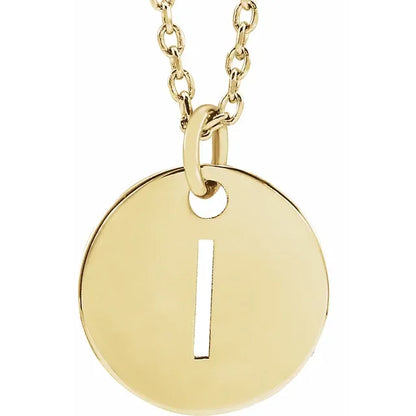 Initial disc necklace letter I in yellow-gold finish