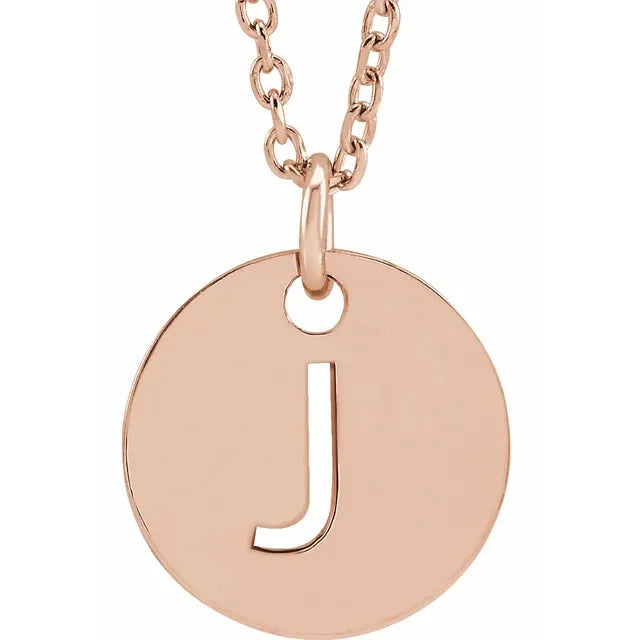 Initial disc necklace letter J in rose-gold finish