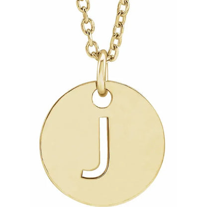 Initial disc necklace letter J in yellow-gold finish