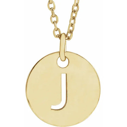 Initial disc necklace letter J in yellow-gold finish