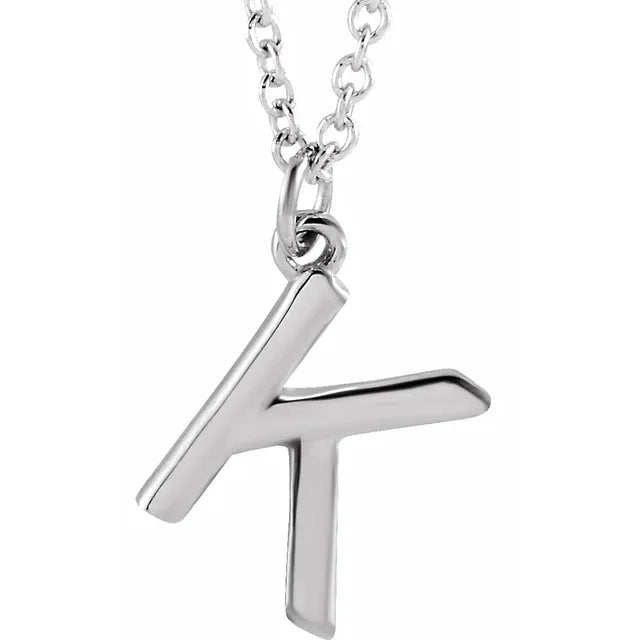 Uppercase letter K pendant in sterling silver