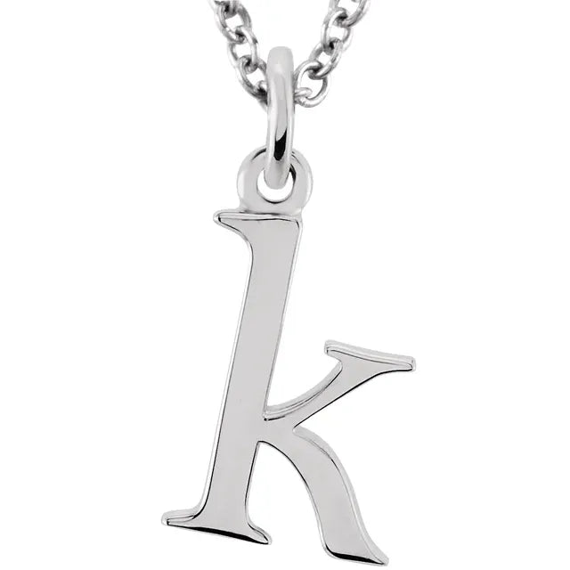 Lowercase letter k pendant in sterling silver