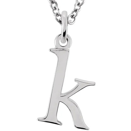 Lowercase letter k pendant in sterling silver