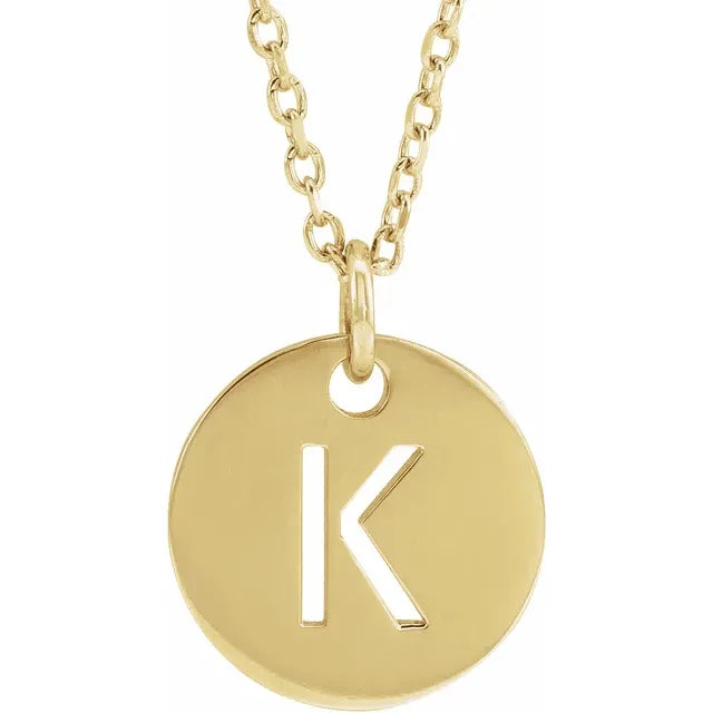 Initial disc necklace letter K in yellow-gold finish