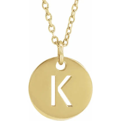 Initial disc necklace letter K in yellow-gold finish