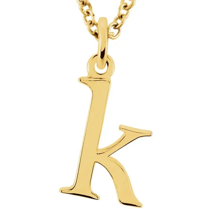 Lowercase letter k pendant in 18K yellow gold-plated sterling silver