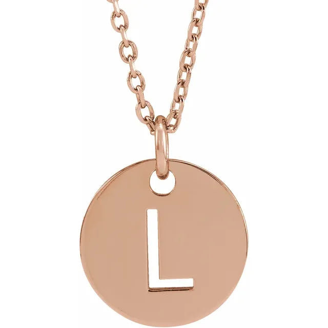 Initial disc necklace letter L in rose-gold finish