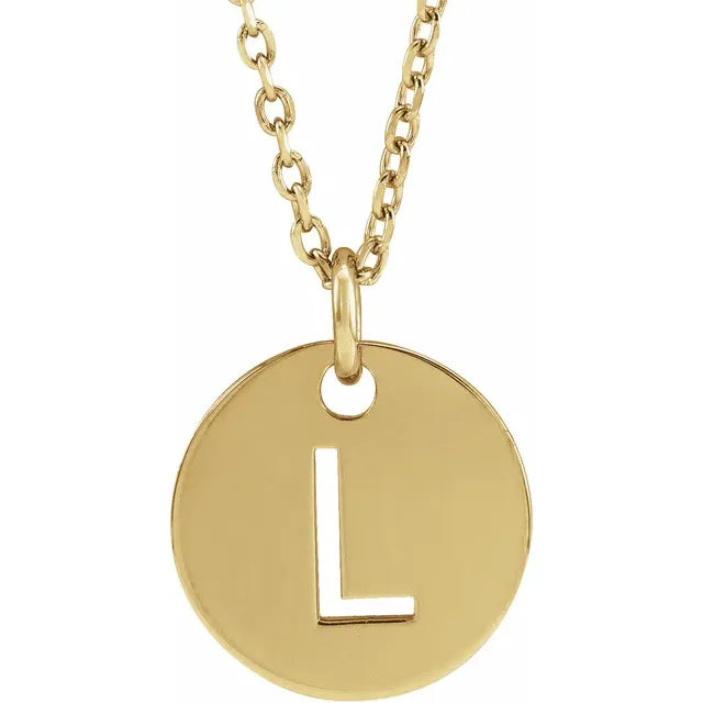 Initial disc necklace letter L in yellow-gold finish