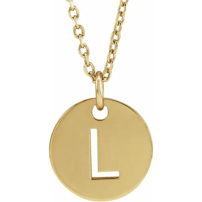 Initial disc necklace letter L in yellow-gold finish