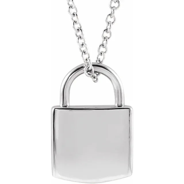 Signature lock pendant necklace in white-metal finish, small size