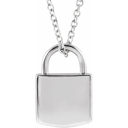 Signature lock pendant necklace in white-metal finish, small size
