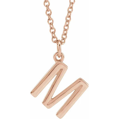 Uppercase letter M pendant in 18K rose gold-plated sterling silver