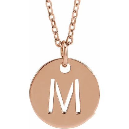 Initial disc necklace letter M in rose-gold finish