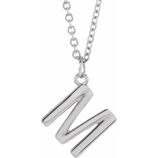 Uppercase letter M pendant in sterling silver