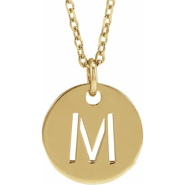 Initial disc necklace letter M in yellow-gold finish