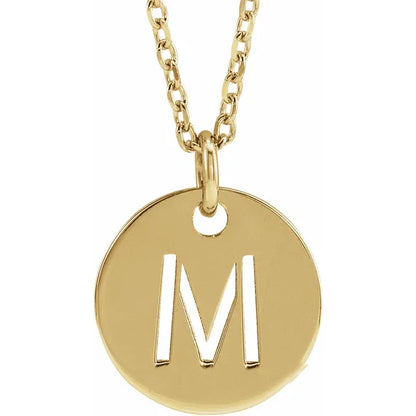 Initial disc necklace letter M in yellow-gold finish