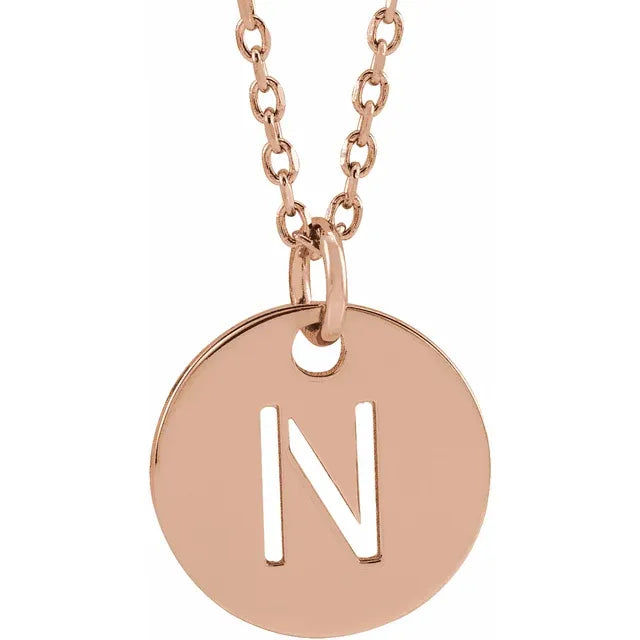 Initial disc necklace letter N in rose-gold finish