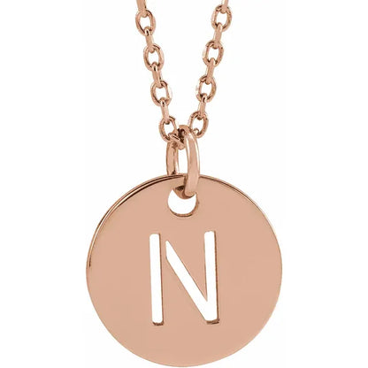 Initial disc necklace letter N in rose-gold finish
