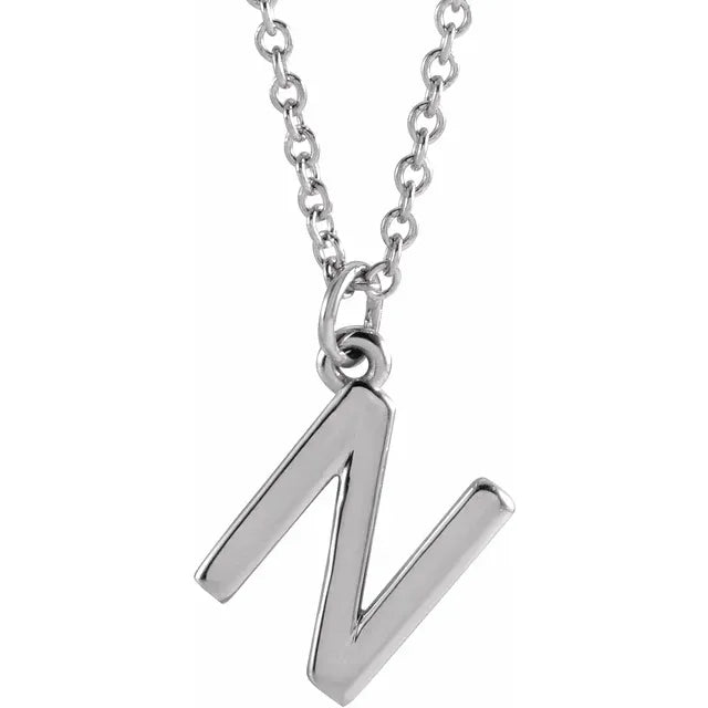 Uppercase letter N pendant in sterling silver