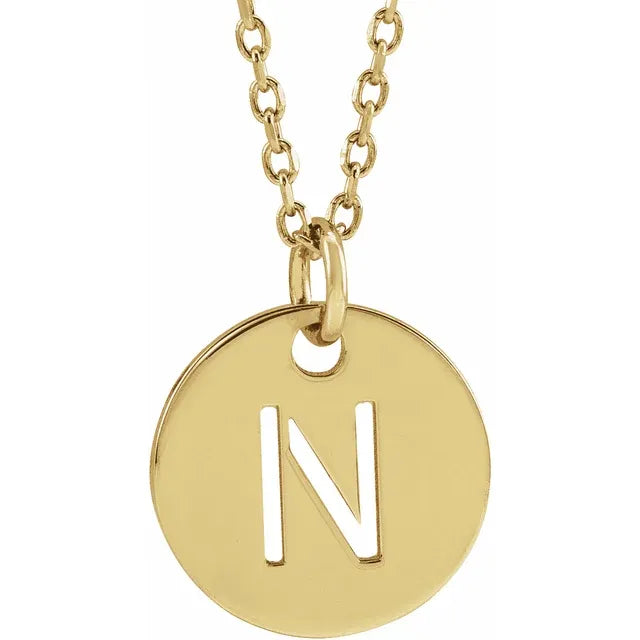 Initial disc necklace letter N in yellow-gold finish