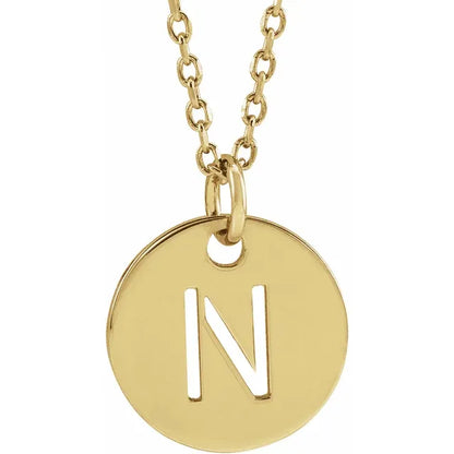 Initial disc necklace letter N in yellow-gold finish