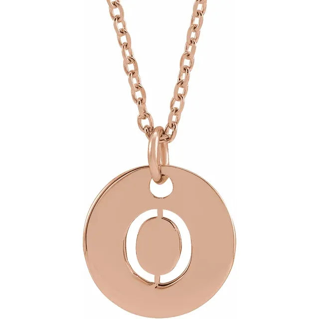 Initial disc necklace letter O in rose-gold finish