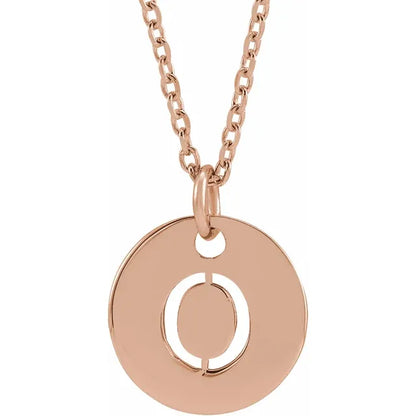 Initial disc necklace letter O in rose-gold finish