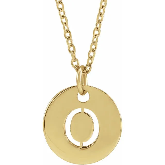 Initial disc necklace letter O in yellow-gold finish